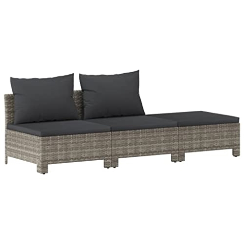 vidaXL Gartenmöbel 3-TLG. mit Kissen Lounge Sofa Sitzgruppe Gartenset Rattanmöbel Sitzgarnitur Gartensofa Hocker Garnitur Grau Poly Rattan