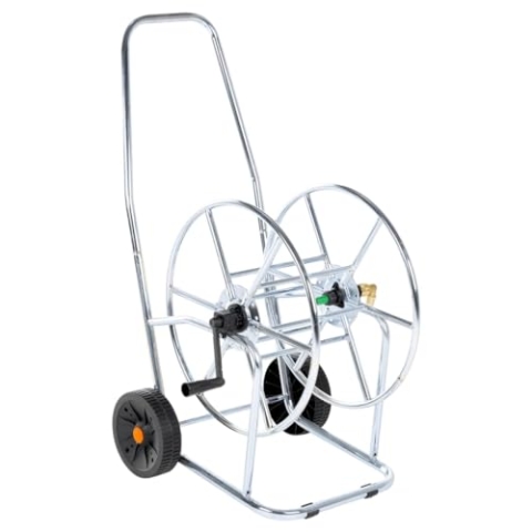 vidaXL Schlauchwagen, Schlauchtrommel mit Griff Rädern, Übersichtlich Schlauchaufroller für 80 m 3/4" Schlauch, Gartenschlauchwagen, Stahl