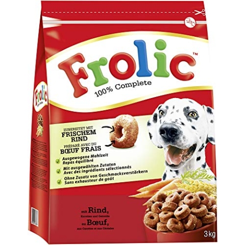 Frolic Hundefutter Trockenfutter mit Rind, Karotten und Getreide, 3 Beutel (3 x 3kg)