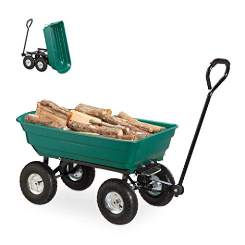 Relaxdays Kippwagen, Gartenwagen mit Kippfunktion, zum Outdoor Transport, Lenkachse, bis 200kg, Luftreifen 3.50-4", grün, 50.5 x 52.5 x 115.5 cm