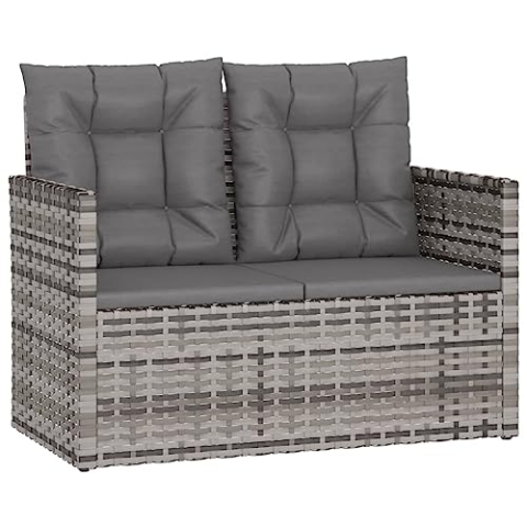 vidaXL Gartenbank mit Kissen Sitzbank Bank Gartenmöbel Rattanmöbel Parkbank Balkonbank Terrassenbank Terrasse Garten Grau 105cm Poly Rattan