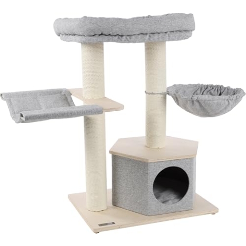 Flamingo Kratzbaum Kaleb – Grau & Beige – 88 cm | Stilvoll, funktional & gemütlich!