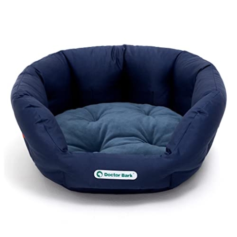Doctor Bark - Hundebett rund - kuscheliges Hundekörbchen Mittelgroße Hunde mit orthopädischem Wendekissen - Waschbar bis 95°C - Made in Germany (M - 50x40 cm, Königsblau)