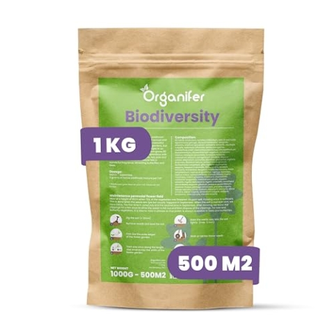 Wildblumenmischung (1 Kg - 500 M2) - Mehrjährige Wildblumensamenmischung - Wildblumen - Einheimische Blumensamen - Wildblumensamen - Lockt Schmetterlinge Und Bienen An - 62 Arten - Organifer