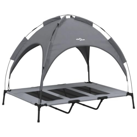 vidaXL Hundeliege, Erhöhtes Hundebett mit Dach, Haustierbett Outdoor mit Baldachin, Haustierliege Hund Schlafplatz Hundesofa, Anthrazit Oxford-Gewebe Stahl