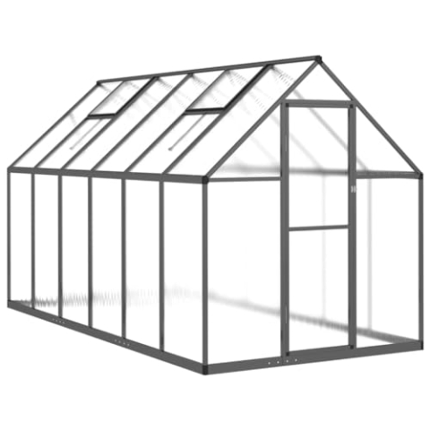 vidaXL Gewächshaus mit Fundamentrahmen, Pflanzenhaus mit Dachrinnensystem Flügeltür, Treibhaus für Pflanzen, Frühbeet, Anthrazit Aluminimum