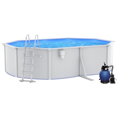 vidaXL Pool mit Sandfilterpumpe Leiter Swimmingpool Schwimmbad Schwimmbecken Familienpool Gartenpool Planschbecken Aufstellpool Frame Pool 490x360x120 cm