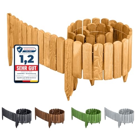 Garronda Beeteinfassung Holz Rollzaun Holzzaun 200 x 40 cm imprägniert Flexibler Rollborder Rasenkante Palisade Gartenzaun Umzäunung für Garten GD-0046 (Hellbraun, Höhe: 40 cm)