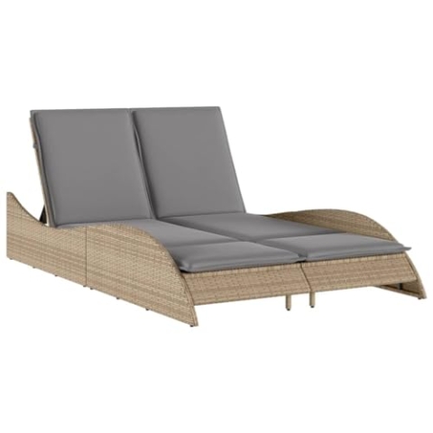 vidaXL Sonnenliege, Gartenliege mit Auflagen, Relaxliege Doppelliege Verstellbare Rückenlehne, Gartenmöbel Strandliege Stahlrahmen, Beige Poly Rattan