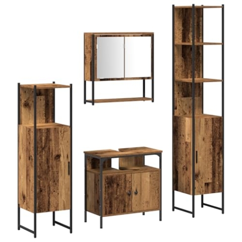 vidaXL 4-teiliges Badezimmermöbel-Set Altes Holz