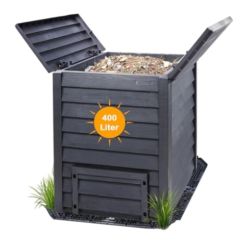 Yoursol Thermo Wood Komposter 400 L, inkl Bodengitter, Komposter Garten aus Kunststoff anthrazit-braun, Thermokomposter mit Bodengitter, Composter Garten, Kompostierer Garten