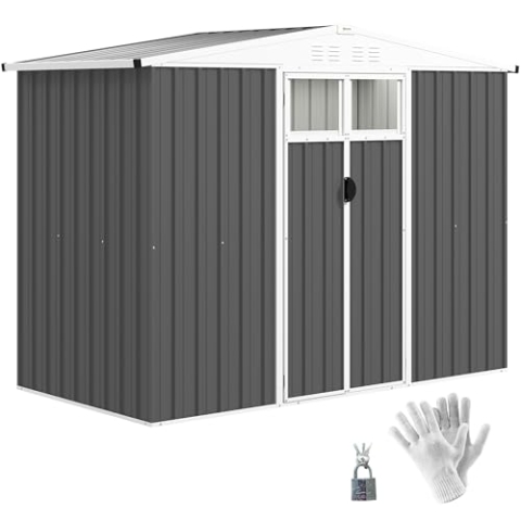 Outsunny Gartenhaus aus Metall, 2,7 m², Gartenhaus, 246 x 117 x 180 cm, Werkzeugaufbewahrung mit Fenster, 4 Lüftungsöffnungen und verschließbarer Tür, Schuppen für den Außenbereich, aus verzinktem