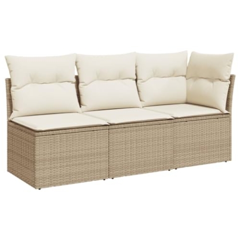 vidaXL Gartensofa mit Kissen 3-Sitzer, Sofa mit Staufach unter Sitzfläche, Terrassensofa mit abnehmbarem waschbarem Bezug, Gartenmöbel Terrassenmöbel, Beige Poly Rattan
