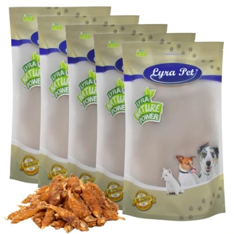 Lyra Pet® 5 kg Hühner Wrap mit Fisch | Geschmackvoller Kausnack | Belohnungs- und Trainingssnack | Proteinreiches Leckerli für alle Hunde | Fettarmes Hundefutter | Wiederverschließbar