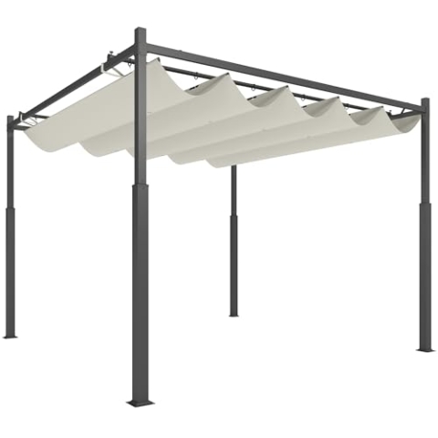 Outsunny Pergola ca. 3x3m Garten Pavillon, Terrassendachung aus Metall, Gartenpavillon mit verstellbares Dach, Freistehend, UV Schutz 30+, für Terrasse und Garten, Cremeweiß