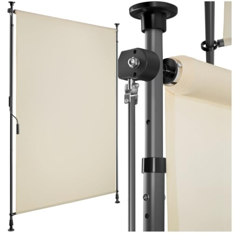 tectake® Klemmmarkise, Sichtschutz Markise Balkon ohne Bohren, Senkrechtmarkise mit Teleskopstange zum Klemmen, Windschutz, Sichtschutz, Sonnenschutz - beige, 100 x 310 cm