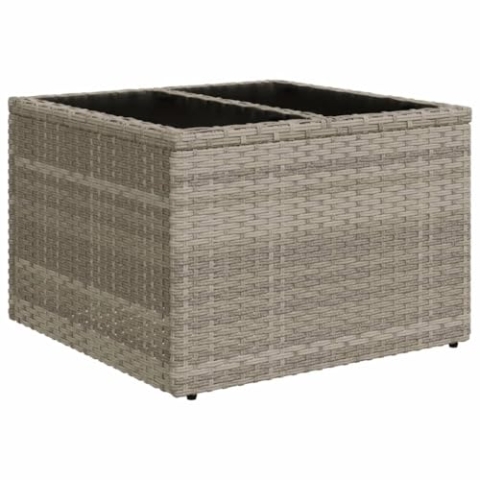 vidaXL Gartentisch, Outdoor Tisch mit Glasplatte, Couchtisch mit Stahlrahmen, Beistelltisch Garten Terrasse Gartenmöbel, Hellgrau Poly Rattan