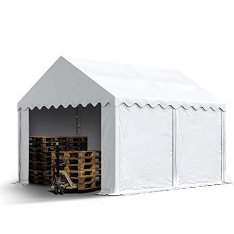 TOOLPORT Stabiles Lagerzelt Zelthalle 3x4 m PVC 800 N weiß wasserdicht Unterstand mit Bodenrahmen