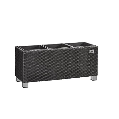 Gartenfreude Pflanzkübel, Raumteiler, Polyrattan für Innen und Außen, Kunststoffeinsatz mit Aluminiumfüßen, anthrazit, 78x27x34 cm, 4000-1072-001