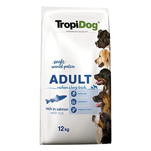 TROPIDOG Premium Adult Medium & Large Salmon with Rice - Dry Dog Food - 12 kg