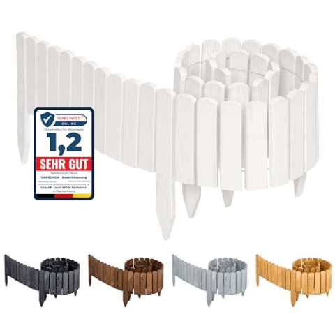 Garronda Beeteinfassung Holz Rollzaun Holzzaun 200 x 20 cm imprägniert Flexibler Rollborder Rasenkante Palisade Gartenzaun Umzäunung für Garten GD-0046 (Weiß, Höhe: 20 cm)