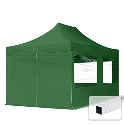 TOOLPORT 3x4,5m Faltpavillon Pavillon Partyzelt Gazebo Stahl 30mm, 4 Seitenteile, Panoramafenster, grün