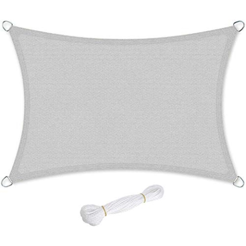 SONGMICS Sonnensegel 3 x 5 m, Sonnenschutz aus HDPE-Gewebe, luftdurchlässig, wasserdurchlässig, für Terrasse, Garten, Balkon, Camping, rechteckig, konkav, 2 m Seile, hellgrau GSS35QY