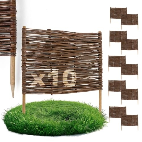 10 x BOGATECO Beeteinfassung aus Weide | 60 cm Lang & 40 cm Hoch | Holz-Zaun Rasenkante | Weiden-Zaun Steckzaun Perfekt für den Garten als Weg-Abgrenzung | Beetumrandungen | Dekorative Zäune