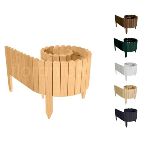 Floranica Rasenkante Höhe 40 cm Natur 200 cm Lang Gartenzaun Flexibler Holzzaun Gartendeko Gartenpalisade für Beeteinfassung, Mähkante Rollborder, Steckzaun Blumenbeet Umzäunung für Garten