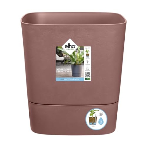 elho Greensense Aqua Care Quadrat 38 mit Integrierte Wasserspeicher - Blumentopf für Innen & Außen - 100% Recyceltem Plastik - Ø 38.0 x H 38.9 cm - Braun/Lehmbraun