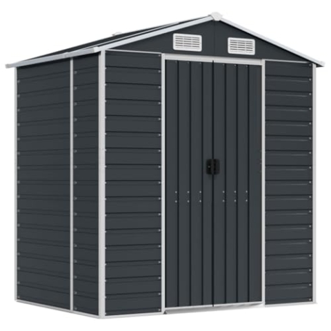 vidaXL Gerätehaus, Gartenhaus mit Schrägdach Griffe, Gartenschuppen Schuppen mit Stauraum, Geräteschuppen Metallschuppen, Anthrazit 191x130x198 cm Verzinkter Stahl