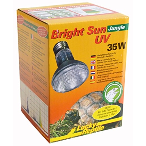Lucky Reptile Bright Sun UV Jungle - 35 W Metalldampflampe für E27 Fassungen - Terrarium Lampe mit Tageslichtspektrum - Wärmelampe mit UVA & UVB Strahlung - UV Lampe für tropische Reptilien
