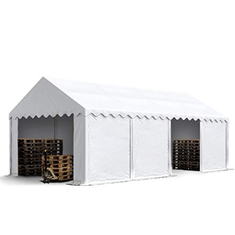 TOOLPORT Lagerzelt 4x8 m Zelthalle Unterstand Weidezelt PVC Plane 700 N wasserdicht in weiß