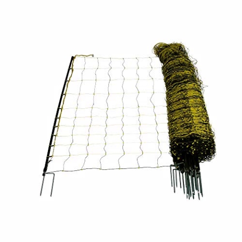 horizont Wolfsabwehrnetz - horinetz super - Schafnetz schwarz, gelb, Höhe 145cm, Länge 50m, Doppelspitze 15 Pfähle, Schafzaun, Elektronetz Weidezaun - perfekt für den Schutz Ihrer Schafe