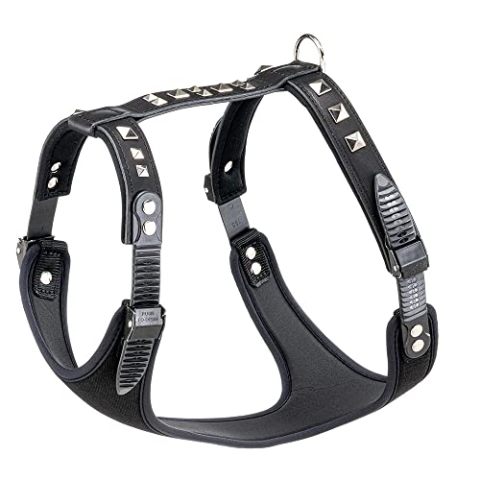 Ferplast Hundegeschirr große Hunde Giotto Luxor XL, aus echtem Leder mit silbernen Nieten, Halsumfang: 45-60 cm, Brustumfang: 70-85 cm, Schwarz