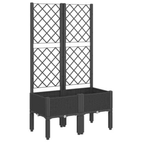 vidaXL Pflanzkübel mit Rankgitter, Rankhilfe mit erhöhtem Design Rattan-Optik, Gartenspalier für Garten Terrasse, Pflanzkasten, Schwarz PP