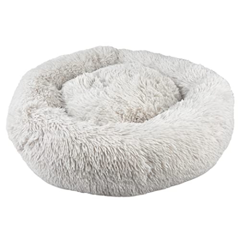 duvoplus, Kissen Donut L – 60 x 60 x 17 cm, Grau, weiches Kissen, mit langem Flor, zusätzlicher Rand, bequem und kuschelig, für kleine Rassen, Anti-Stress-Kissen, rutschfeste Unterseite