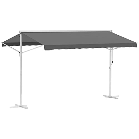 Outsunny Standmarkise Freistehende Markise 4x3 m Gartenmarkise mit Faltarm Kurbel Sonnenschutz Terrassenüberdachung für Outdoor Garten Terrasse Grau
