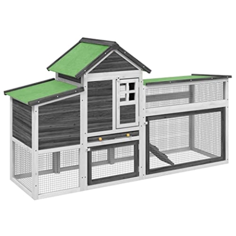 vidaXL Hühnerstall, Hühnerhaus mit Nistkasten Rampe, Hühnerkäfig Hühnergehege mit wasserfestem Dach, Kleintierstall für Kaninchen Enten Gänse, Grau Massivholz Kiefer