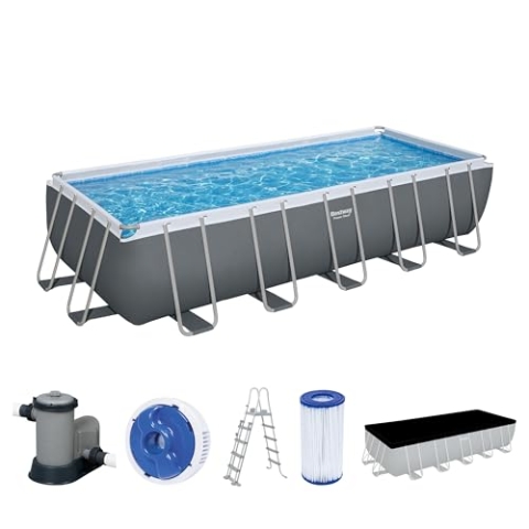 Bestway Power Steel Frame Pool Komplett-Set mit Filterpumpe 640 x 274 x 132 cm, grau, eckig