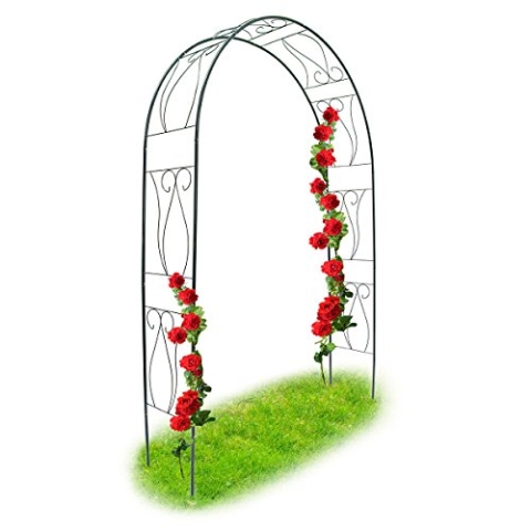 Relaxdays Rankbogen Rosen 233 x 153 x 39 cm HxBxT, Metall Rosenbogen, wetterfeste Rankhilfe mit Verzierung, dunkelgrün, Grün