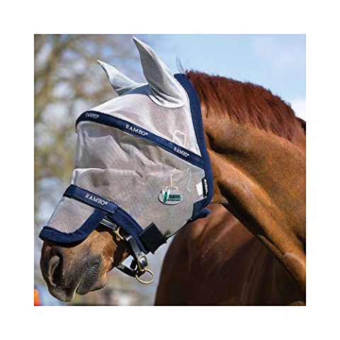 Horseware Rambo Plus Fly Mask Untreated - Silver/Navy, Größe:Kleines Pony