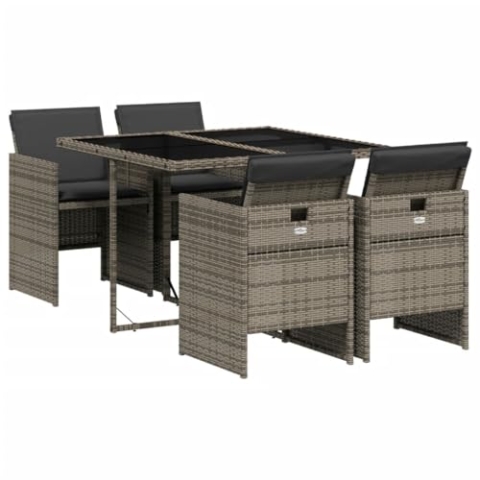 vidaXL Garten Essgruppe mit Kissen 5-TLG., Gartenmöbel Set Sitzgruppe, Essgarnitur Gartengarnitur, Terrasse Balkon Möbel Garnitur, Grau Poly Rattan
