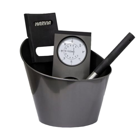 Harvia Black Steel Sauna Zubehörset Saunakübel Kelle Thermo-Hygrometer Edelstahl schwarz