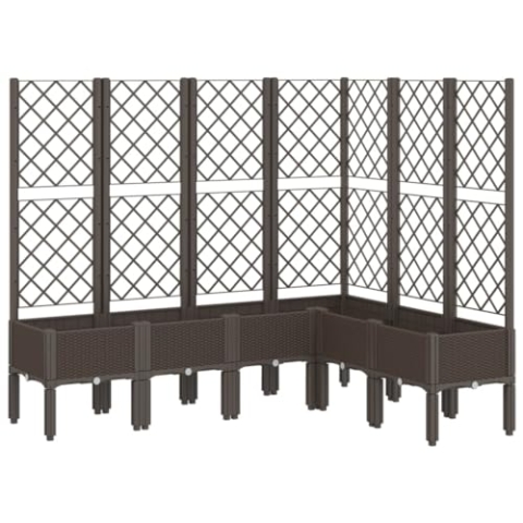 vidaXL Pflanzkübel mit Rankgitter, Blumenkübel mit Rattan-Optik, Blumenkasten für Terrasse Garten, Gartenspalier Pflanzkasten, Braun PP