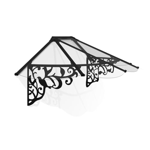 Canopia by Palram Vordach für Haustür Lily XL 2130 Pultvordach 217 x 88 cm Schwarz Sonnenschutz Haustürvordach inkl. Regenrinne