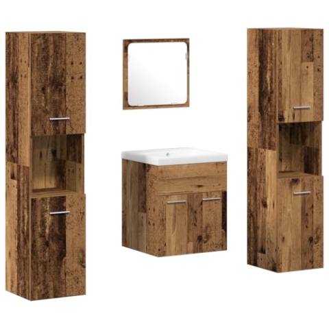 vidaXL 4-teiliges Badezimmermöbelset Altholz Ingenieured Holz