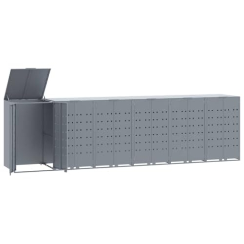 vidaXL Mülltonnenbox für 6 Tonnen Grau 414x79x117 cm Stahl, Box Mülltonnen, Garten Mülltonnenbox, Verkleidung Mülltonnen, Outdoor Mülltonnenbox