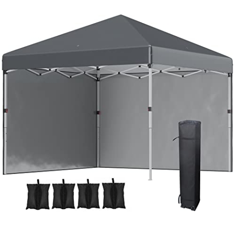 Outsunny Pavillon ca.3x3m, wasserabweisend Stabil Winterfest Pop-up Faltpavillon mit 2 Seitenwänden, UV Schutz 30+, Faltbar Partyzelt Gartenzelt mit Tasche, Gartenpavillon für Camping, Dunkelgrau