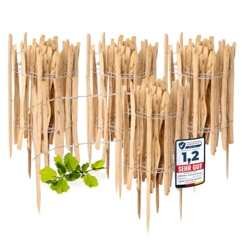 Garronda Gartenzaun zum Stecken aus Haselnüsse Zaun Garten Staketenzaun Beeteinfassung Holz Steckzaun Hochwertiger Gartenzaun für Ihren Garten GD-0156 (4 Stück, 60 cm x 500 cm)